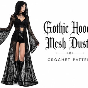 Häkelanleitung für einen gotischen Kapuzen-Mesh-Strickmantel | Anfängerfreundliches PDF | Bodenlange Strickjacke