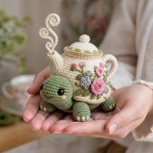Vintage Teapot Shell Turtle Crochet Pattern - Amigurumi Tea-Lover Plushie - Cottagecore Collectible - Intermediate-Advanced PDF