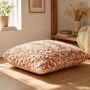 Terracotta Cloud Floor Pouf Crochet Pattern | Beginner Bouclé Home Decor (PDF Download)