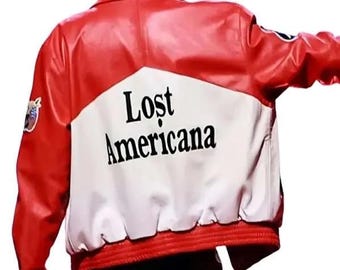 MGK Spezial-Maschinengewehrjacke, Lost Americana Jacke, Lederbomberjacke, Sonderedition in Rot und Weiß