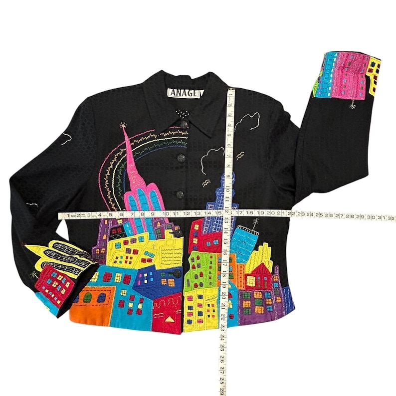 Vintage Anage Embroidered NYC Skyline Jacket Wearable Art Whimsical - Etsy