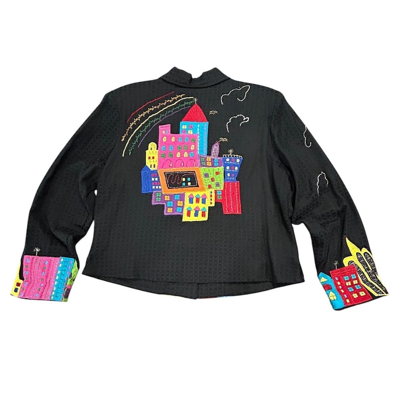 Vintage Anage Embroidered NYC Skyline Jacket Wearable Art Whimsical - Etsy