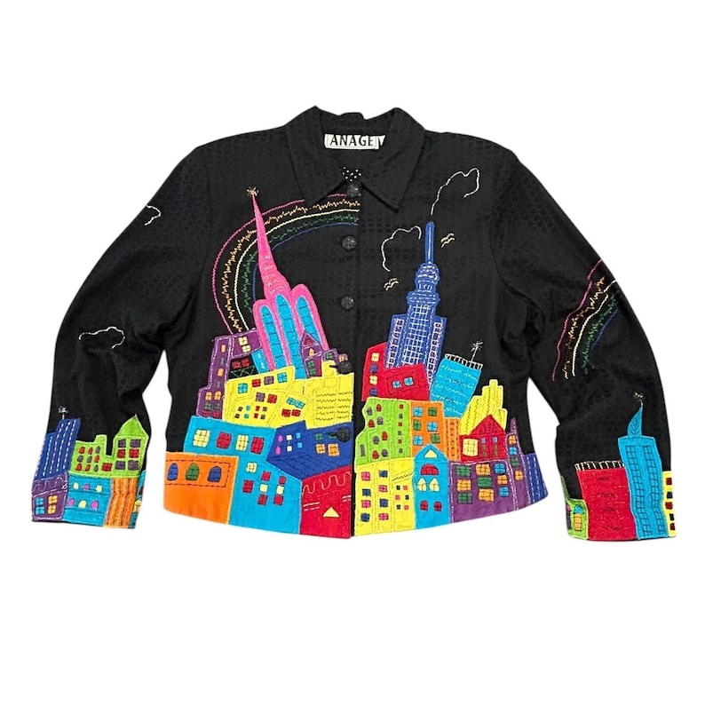 Vintage Anage Embroidered NYC Skyline Jacket Wearable Art Whimsical - Etsy