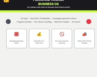 Personal Trainer Business OS | Client Management, Program Builder, Profitability (Google Sheets)