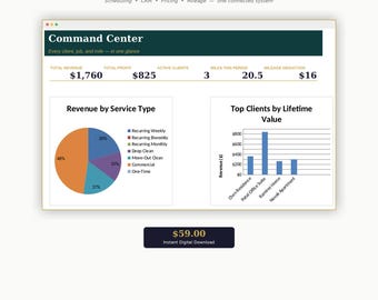 Cleaning Business CRM Scheduler Pricing Calculator Google Sheets | Client Tracker Mileage Log | Excel Cleaning Company Planner