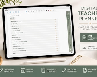 Undated Digital Teacher Planner: Lesson Plans, Rosters, Grades (PDF Download)