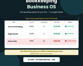 Bookkeeping Business Template Google Sheets | Client Profitability Tracker for Bookkeepers, QuickBooks ProAdvisors | Practice Management