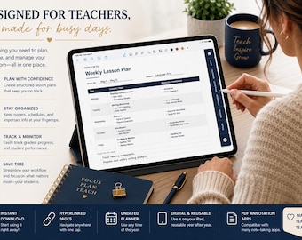Undated Teacher Planner: Weekly Lesson Plans, Rosters, Grades (Digital Download)