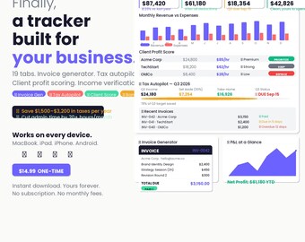 Freelancer Budget Tracker Google Sheets | Invoice Generator, Tax Autopilot, Client Score