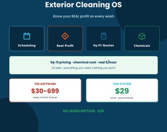Exterior Cleaning Business Planner | Sq-Ft Estimator, Scheduler, Profit Tracker (Google Sheets)