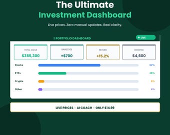 Google Sheets Investment Dashboard | Live Prices, AI Coach, Crypto Tracker