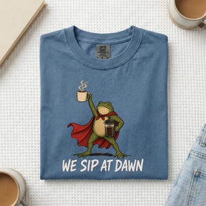 Superhero Frog Coffee Lover Tee, Funny Cape Shirt, Comfort Colors Cotton (S-3XL)