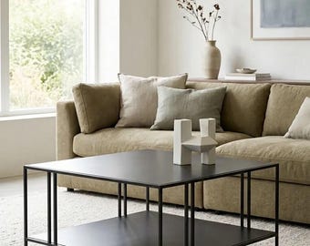 Mesa de centro de acero hecha a mano, mueble minimalista moderno para sala de estar.