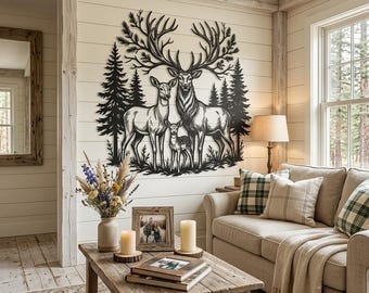Metal Wall Art familie herten, rustieke dieren in het wild wanddecoratie, Buck Doe Fawn metalen bord, decor Cabin Lodge, cadeau natuurliefhebber