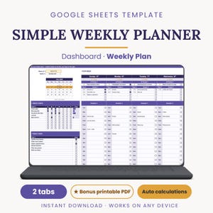 Weekly Planner Google Sheets Template | Weekly Schedule Calendar | Digital Printable PDF