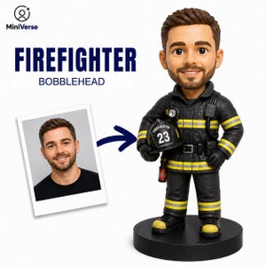 Anpassad brandman-bobblehead från foto | Personlig brandmansfigur | 3D-utskriven mini-staty av mig
