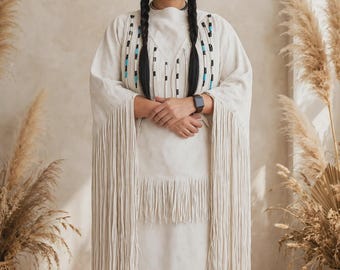 White Buckskin Dress | Native Inspired Wedding Dress | Women Powwow Dress | Buckskin Wedding Dress | Gift For Her