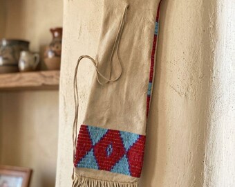 Beaded Leather Fringe Bag, Native American Style Tobacco Bag, Southwestern Style