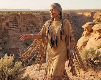 Women’s Suede Fringe Dress | Southwestern Dress | Long Fringe Dress | Native Style Dress | Boho Festival Dress