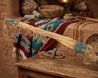 Beaded Leather Rifle Scabbard - Native American Style Gun Cover with Fringe - Custom Suede Rifle Case, Western Gift