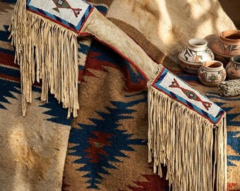 Handgefertigte Perlen Waffenscheide | Native American Style Leder Waffentasche mit Fransen | Western-Gewehr Koffer zum ausstellen