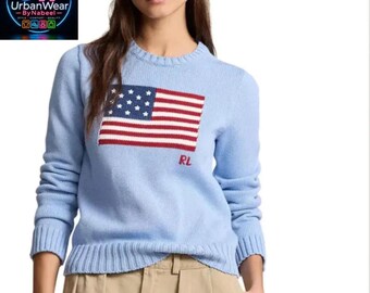 Jersey de punto con la bandera estadounidense de Ralph Lauren / Jersey de mezcla de algodón y lana