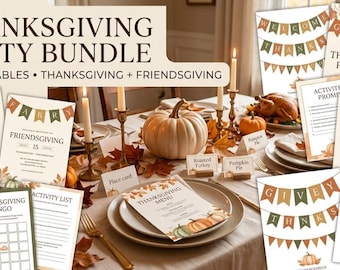 Kit imprimable pour Thanksgiving, jeux pour une fête entre amis, marque-places, menu et décoration de table, activités pour enfants, cartes de gratitude