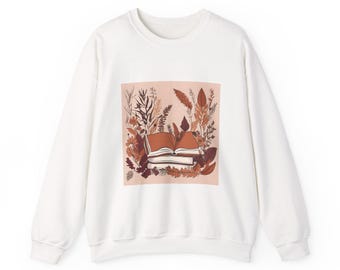 Cottagecore Floral Book Spine Sweatshirt, Botanical Literary Apparel, Terracotta Reader Crewneck