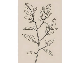 Eucalyptus Line Art Print, Minimalist Botanical Wall Art, Greenery Line Drawing Poster, Modern Neutral Leaf Print, Boho Wall Decor