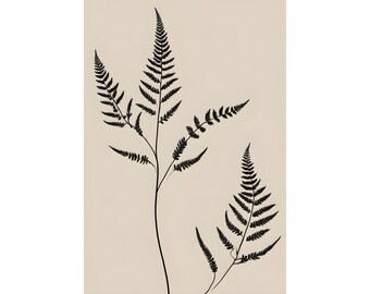 Fern Line Art Print, Minimalist Botanical Wall Art, Green Leaf Line Drawing Poster, Modern Neutral Plant Print, Boho Nature Decor