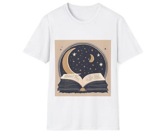 Sweatshirt met boekenprint, halve maan en open boek, literaire kleding, gezellig cadeau voor de lezer