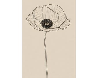 Poppy Line Art Print, Minimalist Botanical Wall Art, Black & White Floral Poster, Modern Flower Line Drawing, Neutral Boho Decor