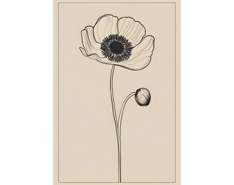 Anemone Flower Line Art Print, Minimalist Botanical Wall Art, Floral Line Drawing Poster, Modern Neutral Flower Print, Boho Decor