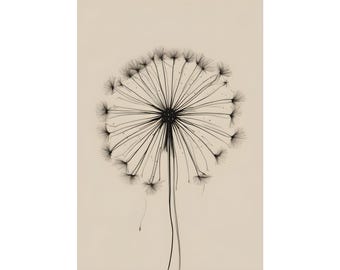 Dandelion Line Art Print, Minimalist Botanical Wall Art, Wildflower Line Drawing Poster, Modern Neutral Flower Print, Boho Wall Decor