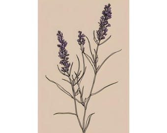 Lavender Line Art Print, Minimalist Botanical Wall Art, Floral Line Drawing Poster, Modern Neutral Flower Print, Boho Farmhouse Decor