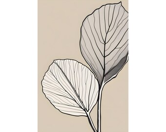 Fig Leaf Line Art Print, Minimalist Botanical Wall Art, Modern Leaf Line Drawing Poster, Neutral Boho Plant Print, Kitchen Decor