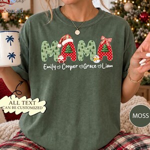 Camiseta navideña personalizada para mamá, sudadera con letras personalizadas de patchwork para mamá, camiseta con nombres de niños, regalo para mamá AT000163