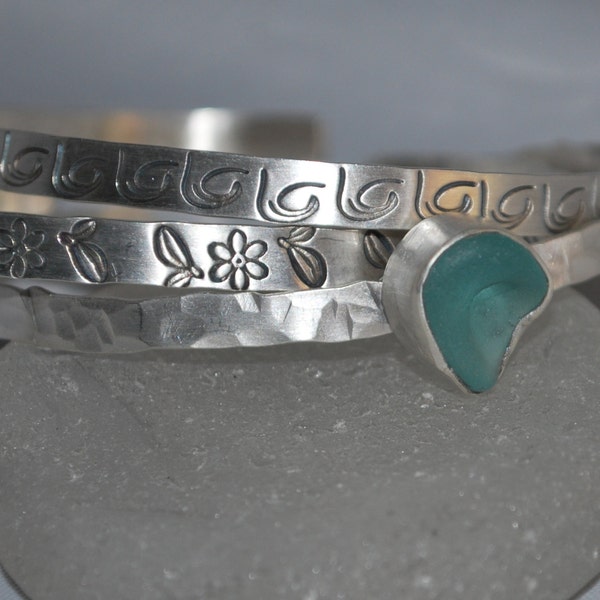 Sea Foam Sea Glass Cuff Sea Foam Lozenge Sterling Silver Sea Glass Cuff