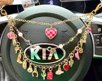 Gold Western Car Charm, Cowgirl Rearview Mirror Accessory, Pink Western Car Decor, Western Car Charm