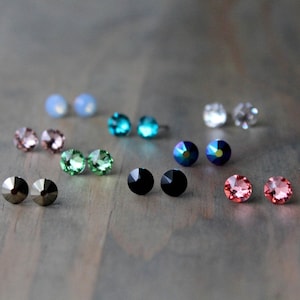 Minimalist Crystal Stud Earrings • 7mm Faceted Cabochons • Hypoallergenic Surgical Steel Posts • Dainty Lightweight Jewelry Gift for Her