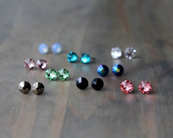 Minimalist Crystal Stud Earrings • 7mm Faceted Cabochons • Hypoallergenic Surgical Steel Posts • Dainty Lightweight Jewelry Gift for Her
