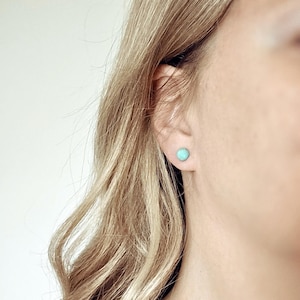 7mm Turquoise Gemstone Stud Earrings • Hypoallergenic Surgical Steel for Sensitive Ears • Lightweight Everyday Minimalist Jewelry