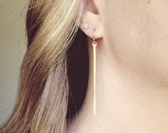 Long Gold Bar Drop Earrings, Minimalist Dangle Earrings, Geometric Jewelry, Gift for Her