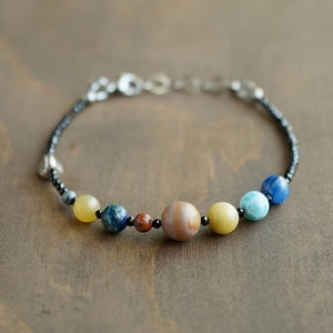 Solar System Bracelet • Natural Gemstone Planet Jewelry • Surgical Steel Cosmic Jewelry • Space-Inspired Celestial Gift for Astronomy Lovers