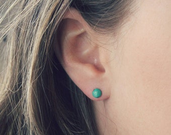 5mm Turquoise Gemstone Stud Earrings • Hypoallergenic Surgical Steel for Sensitive Ears • Small Lightweight Everyday Minimalist Jewelry