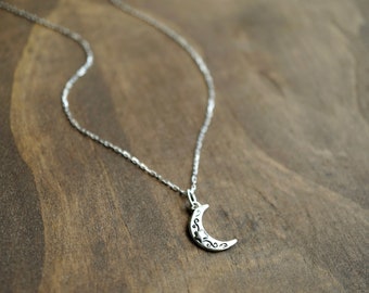 Sterling Silver Crescent Moon Necklace, Dainty Minimalist Moon and Star Necklace, Moon Phase Jewelry, Gift for Her