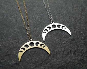 Moon Phase Necklace, Crescent Moon Necklace, Surgical Stainless Steel, 14k Gold Filled, Handmade Jewelry, Gift for Her