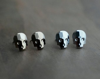 Skull Stud Earrings, Stainless Steel Gold and Silver Crystal Skull Earrings, Gothic Goth Jewelry, Halloween Earrings