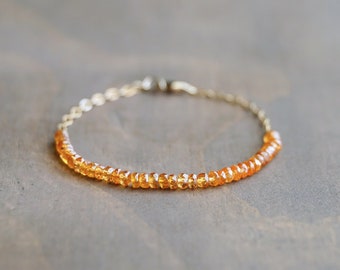 Orange Garnet Gemstone Bracelet, 14k Gold Filled, Garnet Bracelet, Gemstone Jewelry, January Birthstone, Handmade Jewelry, Gift for Her