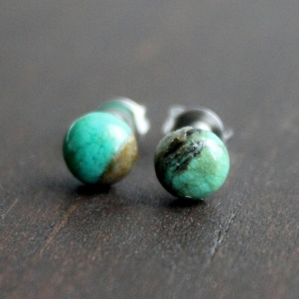 6mm Turquoise Gemstone Stud Earrings • Hypoallergenic Surgical Steel • Small Lightweight Everyday Minimalist Jewelry • Kingman Mine